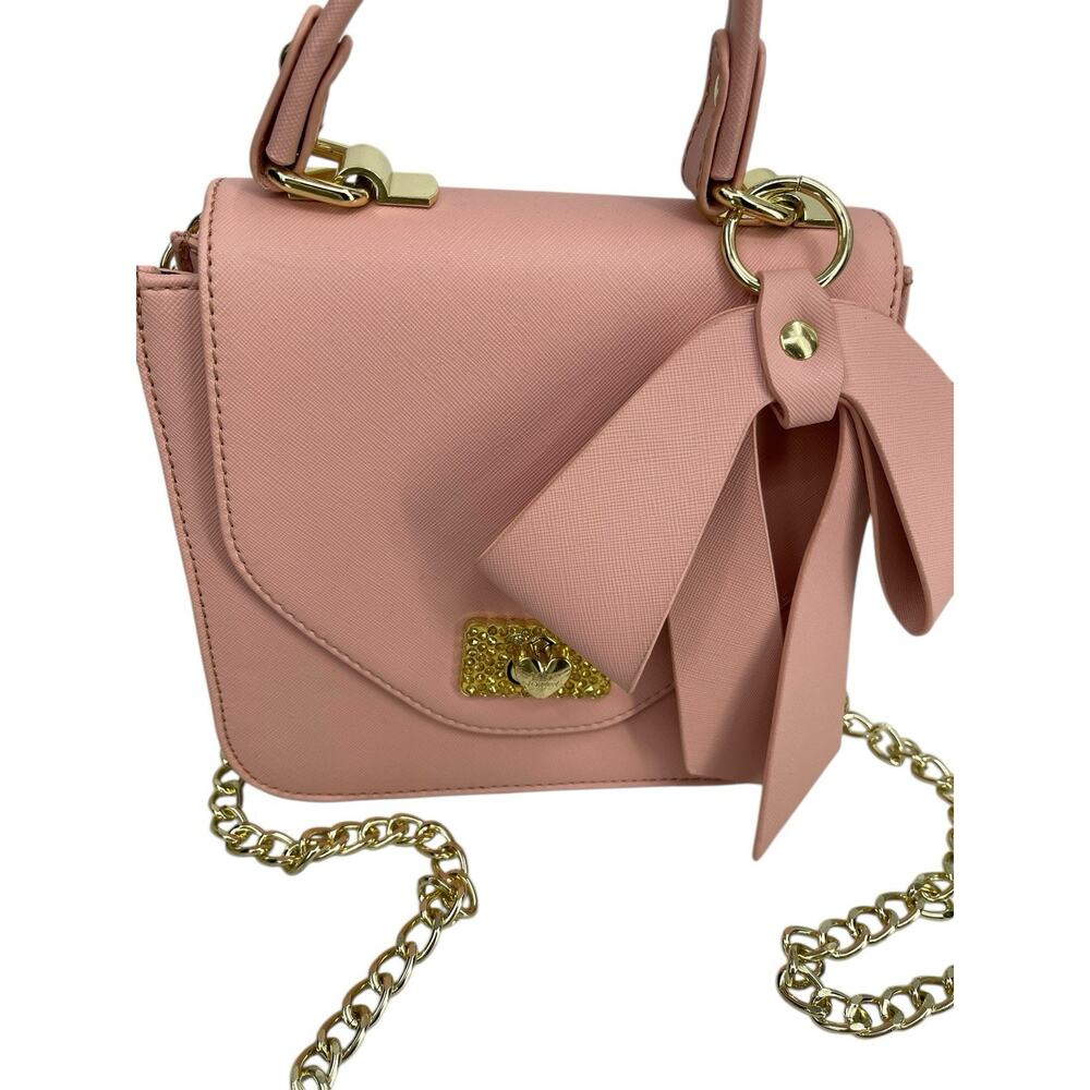 Betsey Johnson Pink Purse Bag Top Handle Strap Pink Bow - Picture 2 of 14